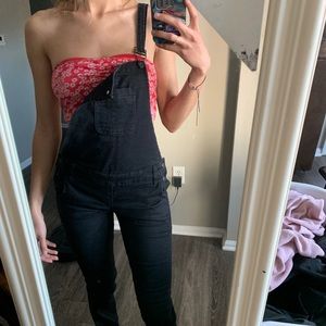 Black denim overalls